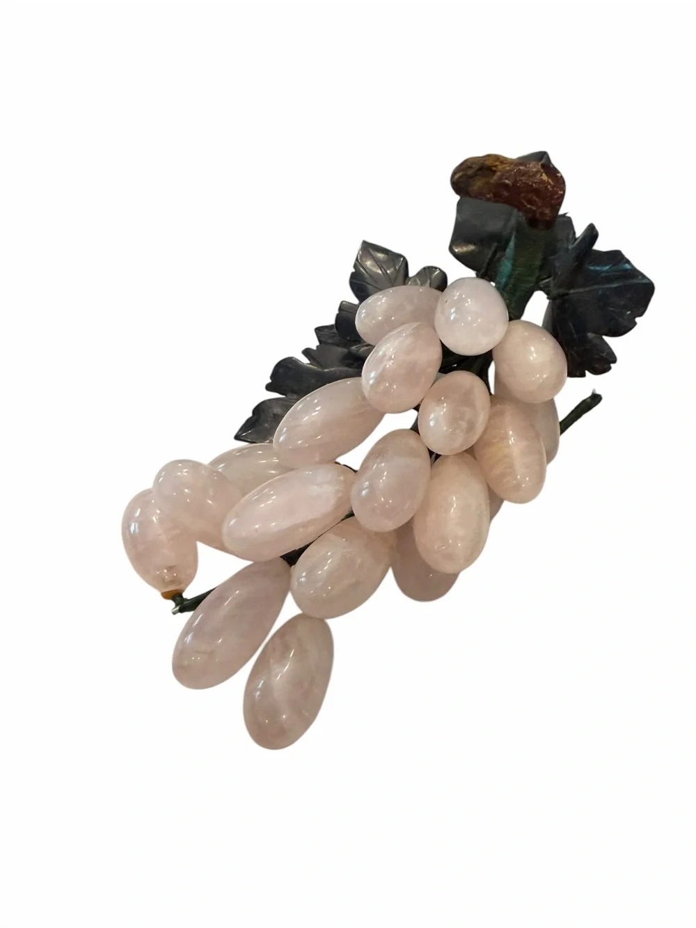 Pink‎ Rose Quartz Grape Cluster Green Jade Stone Leaves MCM Decor Mid Century